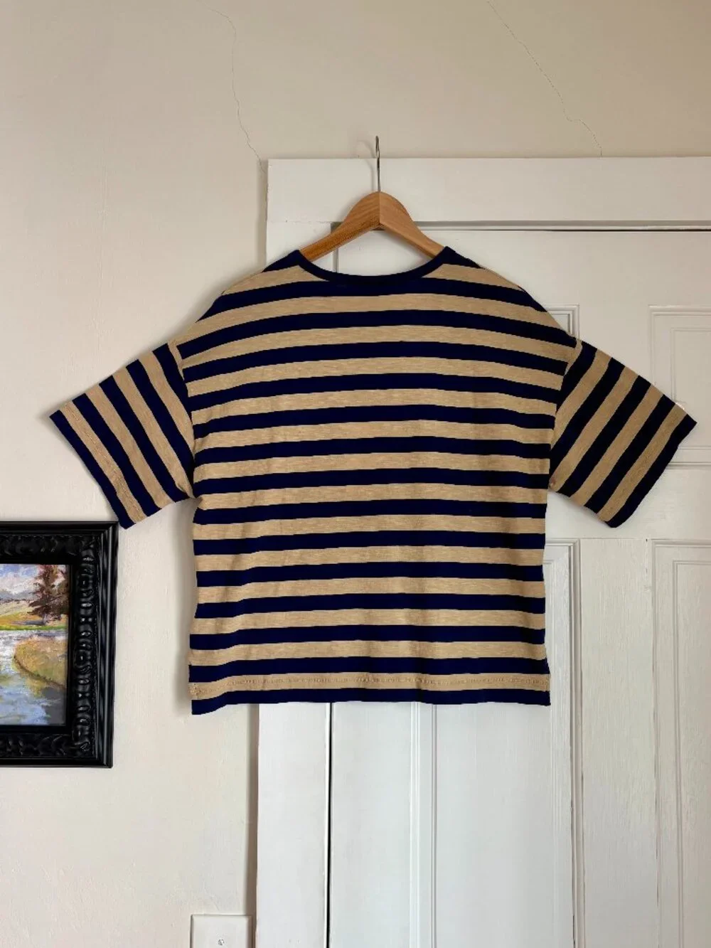 Toast Bold Stripe Cotton Boxy Tee in Blue/Sand - Sz. Small - Brand New with Tags - Picture 3 of 13